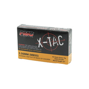 PMC X-Tac 5.56x45mm NATO Ammo 62 Grain Green Tip Full Metal Jacket - 556K