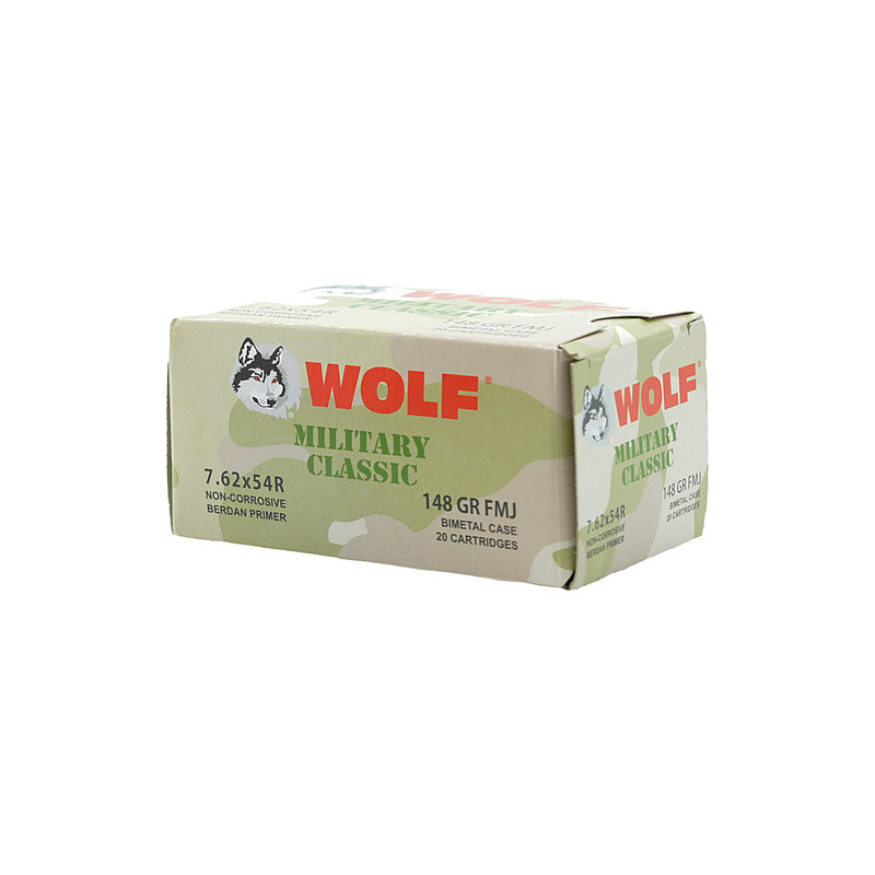 Wolf Military Classic 7.62x54R Ammo 148 Grain Full Metal Jacket Bimetal Case - MC76254R148B