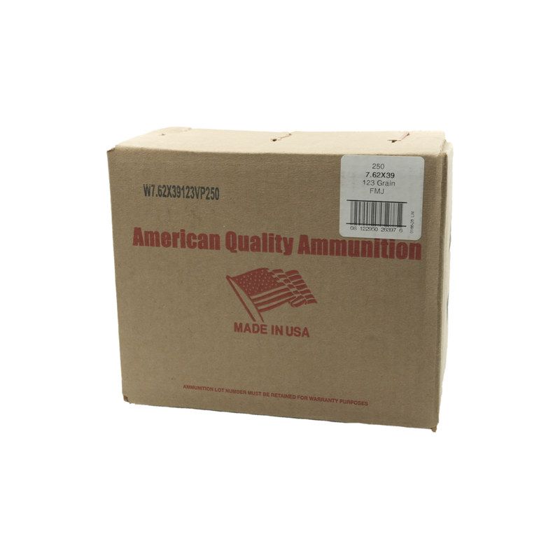 American Quality 7.62x39mm Ammo 123 Grain Full Metal Jacket Brass Case - W762X39123VP250